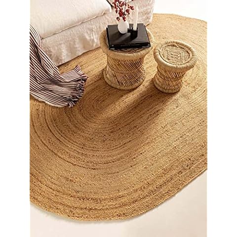 Avgari Creation Rug Jute Natural Oval Shape 100% Hand Braided Decor Area (60 x 120 Cm (2x4 Feet), Beige) Cover