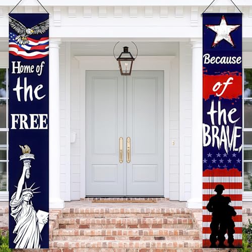 Image of BlissYard 2Pcs 4th of July Decorations Banner American Patriotic Door Banners Hanging Porch Signs Independence Day Banner for Veterans Day Memorial Day Patriotic Decor for Indoor Outdoor Supplies