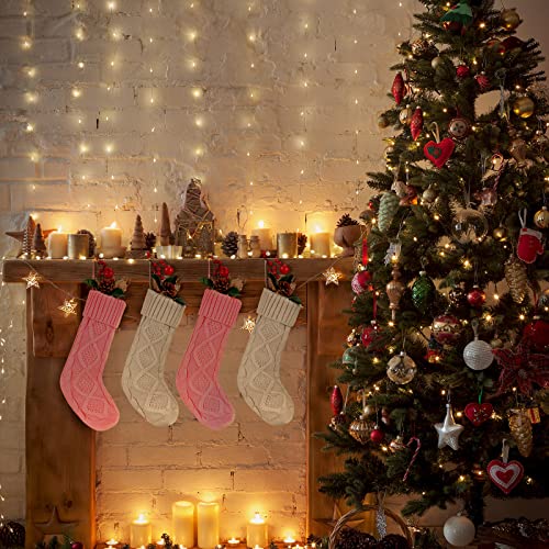 4 Pack Christmas Stockings Cable Knitted Stocking Gifts Decorations 18 Inches Large Xmas Stockings Classic Cable Knit Christmas Stockings For Family Holiday Party Gifts Decoration (Pink And White) #TOP3