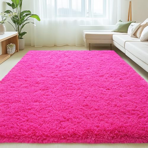 6x9 Rugs for Living Room, Large Fluffy Area Rugs for Bedroom, Soft Carpet Shag Kids Room Rug, Non-Slip Fuzzy Rugs Indoor (Hot Pink, 6ft x 9ft)