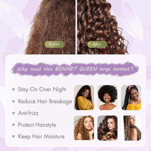 Image of BONNET QUEEN Silk Bonnet for Sleeping Women, Double layer Satin Hair Bonnet for Curly Hair, Satin Hair Cap for Sleeping