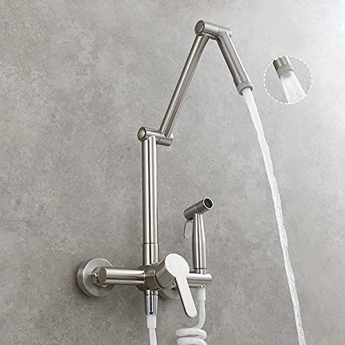 Mitigeur d'évier de cuisine noir en laiton pliable et mural avec pistolet