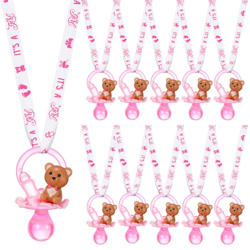 Image of Coume 36 Pcs Baby Shower Pacifiers Necklace Cute Bear Bottle Acrylic Pacifiers Necklaces for Baby Shower Games Guests Gender Reveal Party Favors Prize Decorations DIY (White,Pink,Cute)