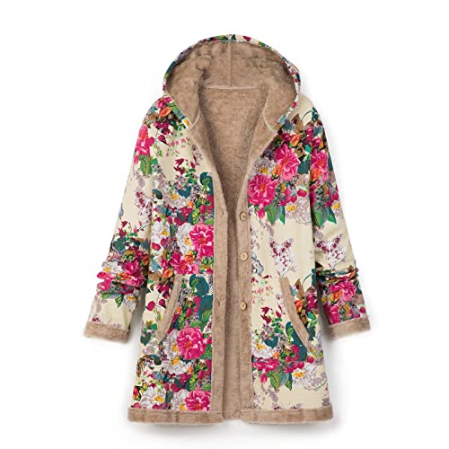 Abrigo con capucha con cremallera chaqueta floral étnica mujer cortavientos ligero