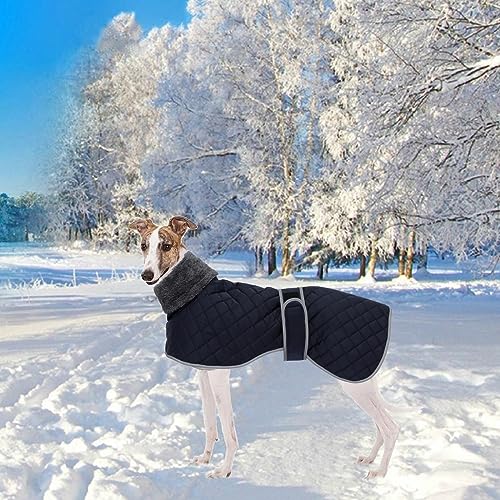 Geyecete Winter Windhunde Mantel,Warm Hundejacke mit Fleecefutter,wasserdicht,Winddicht,Verstellbarer,Hunde Pullover fur Wandern,Klettern,für Windhunde/Whippet/Lurcher-Blau-M