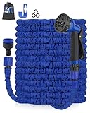 Zenmos Expandable Garden Hose Pipe, 50FT Heavy Duty Water Hose with 3/4", 1/2" Fittings, Lightweight Garden Hose with 8 Function Spray Nozzle, Leak-Proof Retractable (Blue, 50FT)