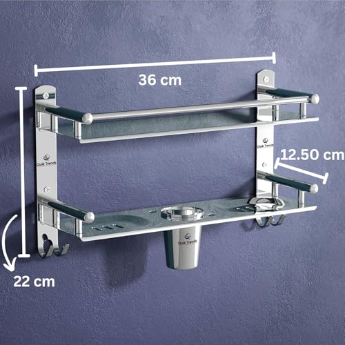 Image of Bathroom Organizer Without Drill - Corner, Shelves, Rack, Shelf, Storage, Wall, Racks and Adhesive, Mounted, self Holder, soap, Stand Bathroom Accessories (Double Layer(5 in 1))