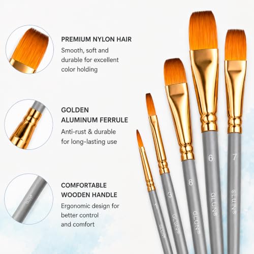 Image of GLUN Painting Brushes Set of 12, Grey Paint Brushes, Watercolor & Oil Painting Brushes, Fine Detail Round Pointed Tip Nylon Hair Artist Brushes for Canvas, Craft & DIY