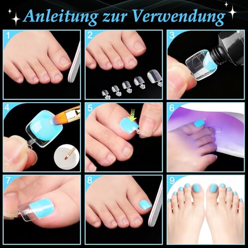 MELLIEX 150 Stück Polygel Nagelformen für Zehen, Quadratische Dual Tips Nägel für Pediküre Nagelverlängerung, Poly Gel Zehennägel Set Wiederverwendbar Nagelspitzen Form, 15 Größen