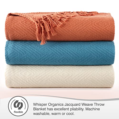 Image of 100% Organic Cotton Throw Blanket - Lightweight Organic Cotton Blanket Throw for Living Room Sofa Bedroom and Office Decor - 100% Cotton Elegant Diamond Woven Throw Blanket (60x80, Rust)