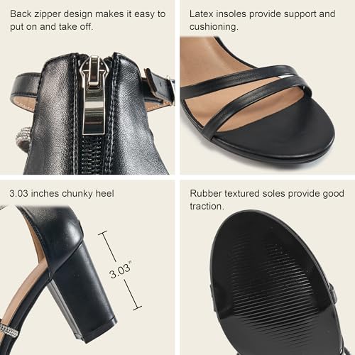 Ecetana Heels for Women Open Toe Ankle Strap Buckle Rhinestone Sandals Block Chunky Sexy Shoes for Party Wedding4