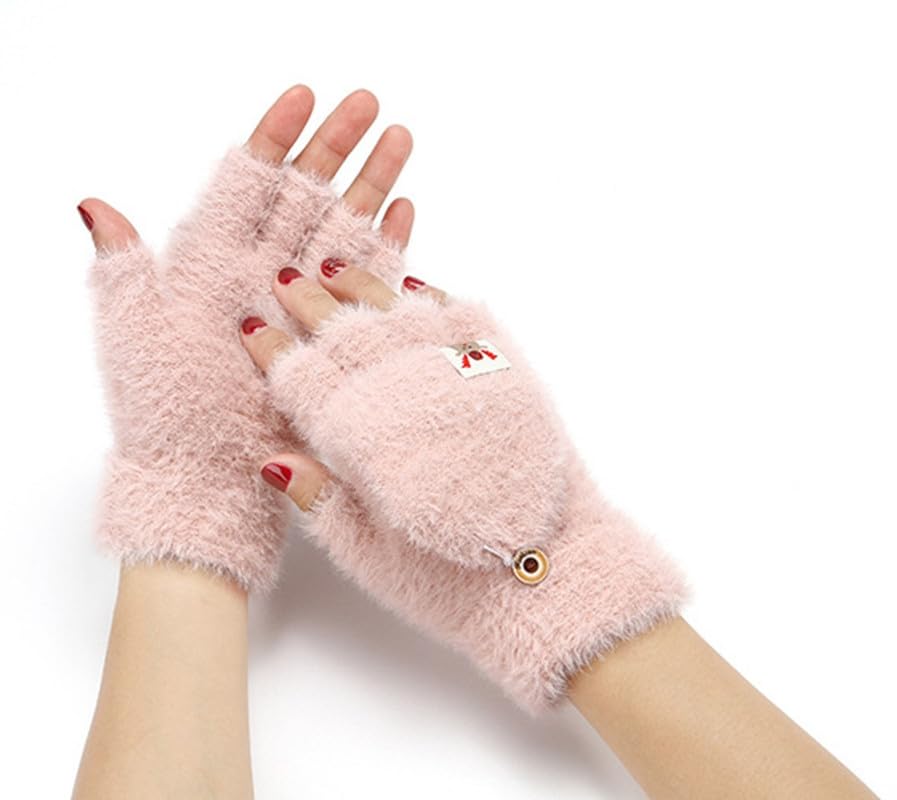 Tricky Shopper™ Winter Gloves for Women Woolen Warm Soft Fur Fleece Hand Gloves for Women and Girls Knitted Acrylic Wool Finger Cute Mitten-picture-35