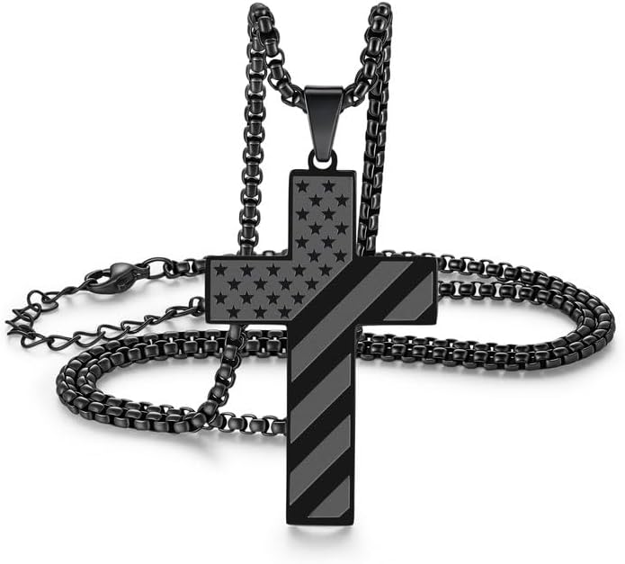Valentines Gifts for Him, Cross Necklace for Men, Silver/Black Stainless Steel Mens Layered Cuban Link Chain Cross Pendant Necklaces, Simple Christian Religious Gifts for Him - Image 4