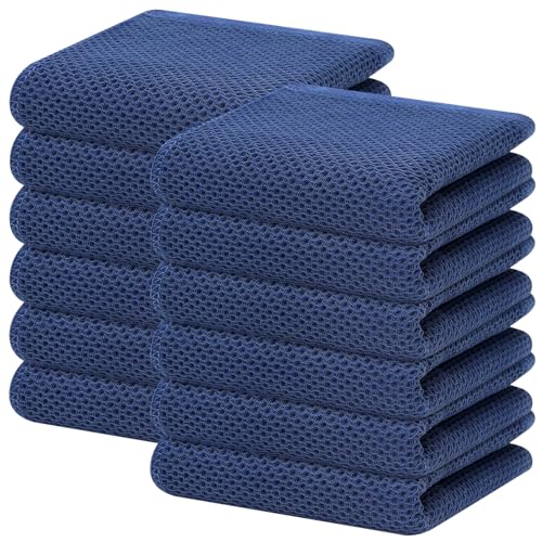 Image of Homaxy 100% Cotton Waffle Weave Kitchen Dish Towels, Ultra Soft Absorbent Quick Drying Cleaning Towel, 13 x 28 Inches, 12-Pack, Navy Blue