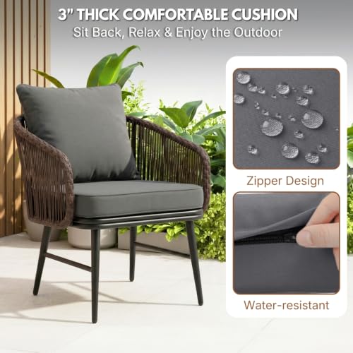 Image of DEVOKO Outdoor 3 Pieces Wicker Patio Garden Furniture Set with Weather Resistant Rattan & Rust Proof Metal Frame Water repllent Cushions(Dark Brown & Dark Grey)