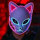 GROW UPTH Demon Slayer Mask, LED Halloween Mask Japanese Anime Demon Slayer Cosplay for Kids LED Fox Mask (PINK)