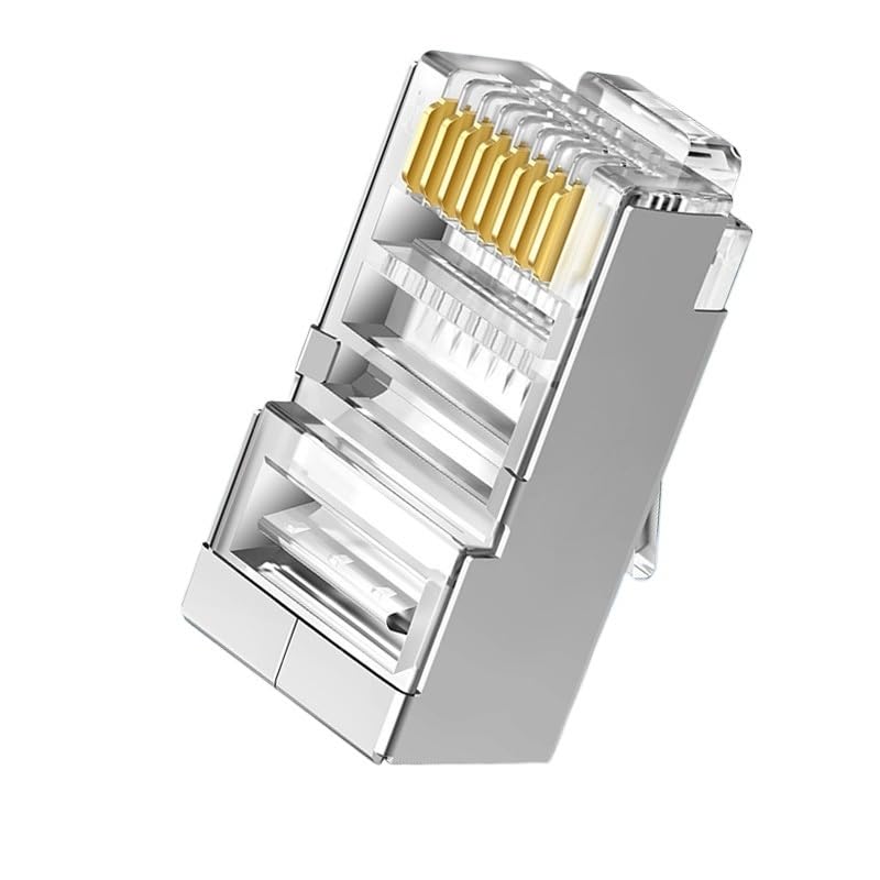 10/100PCS RJ45 RJ11 Cat5 Cat5e Shielded 8Pin 8P8C Modular Crystal Head Network Cable Plug Gold-Plated 1000M Modem Router(10PCS)