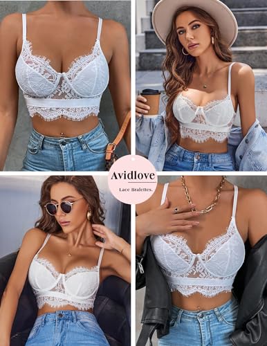 Image of Avidlove Lace Bralettes for Women Y2k Strap Bustier Cami Top V Neck Camisole Lingerie