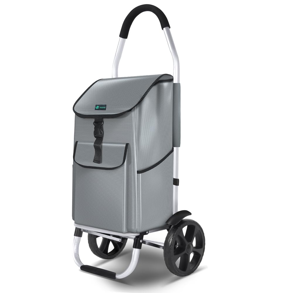 Vounot Grey Vounot® Folding Shopping Trolley, Aluminium Lightweight Shopping Cart With Detachable Shopping Bag, Waterproof Fabric, Mudguard Stair Climbing Wheels Grocery Trolley, 58L