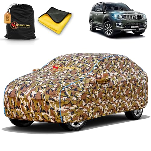 Image of Scorpion 100% Waterproof Car Cover for All Weather Protection with Mirror Pocket Inner Cotton Layer Triple Stitched Cover with Adjustable Belt Bottom Elastic to Secure Fit -Jungle