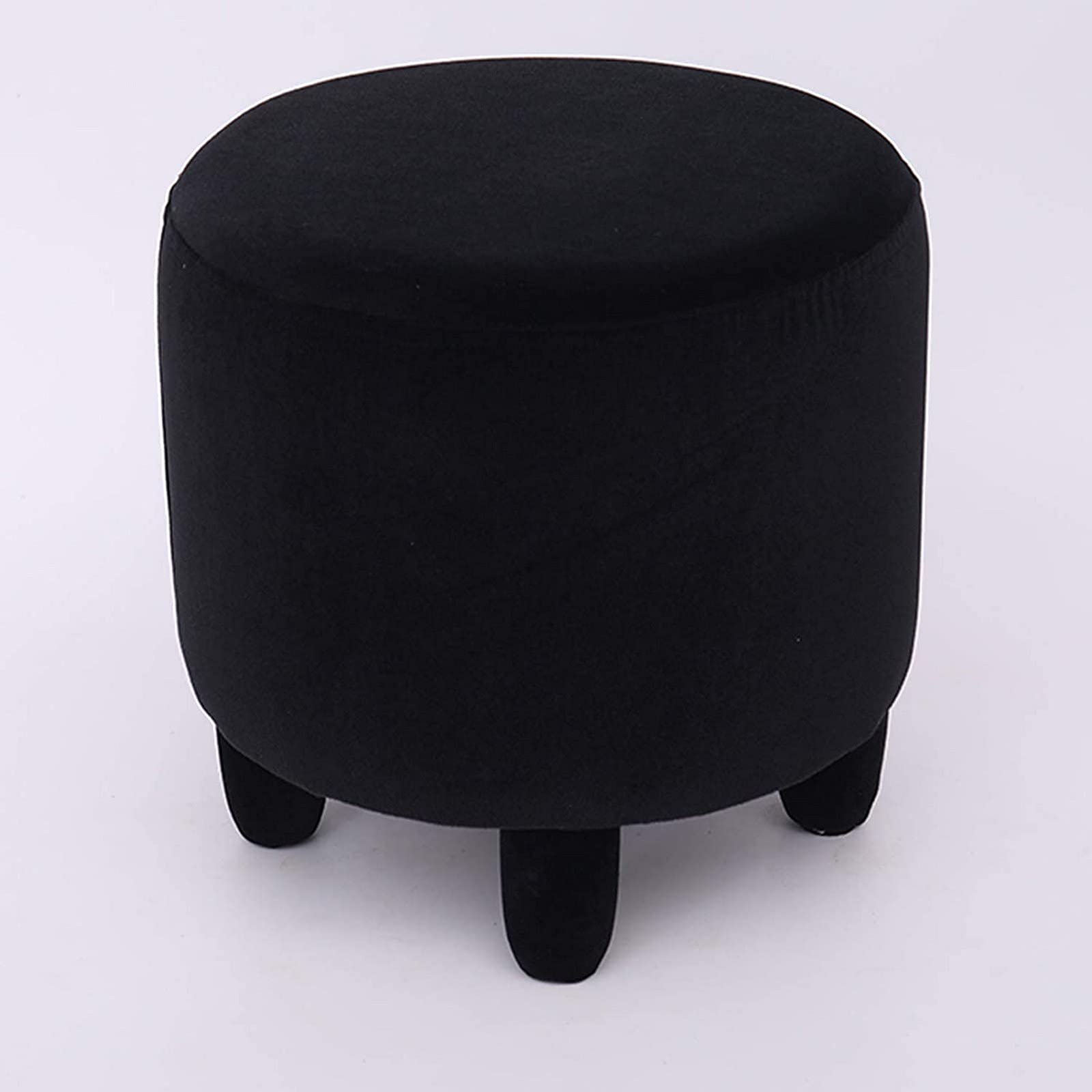 Repose-Pieds Rond en Tissu Noir 33x33cm avec Assise Rembourrée Confortable