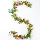 Orindnely Easter Garland Spring Vine led Egg Light Rattan 6FT Artificial Eggs Garlands with Eucalyptus Leaf for Arch Home Holiday Party Mantle Fireplace Indoor Outdoor Festive Front Porch Decor
