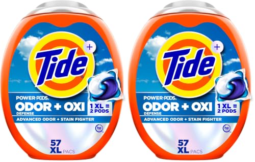 Image of Tide Odor Defense + Oxi Laundry Detergent Pacs, Original Scent, 57 Count, Advanced Odor + Stain Fighter (Pack of 2)
