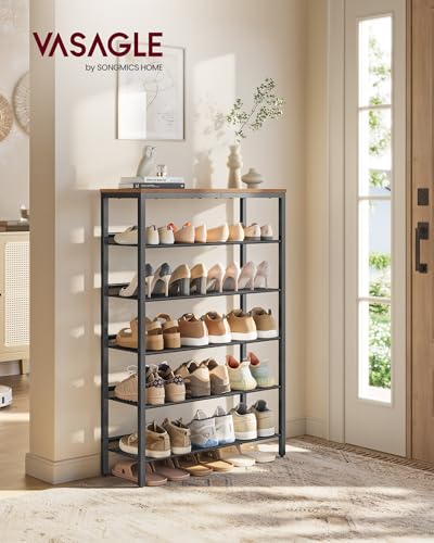 Image of VASAGLE Shoe Rack for Entryway, Freestanding, Adjustable, Industrial | 6-Tier Shoe Rack Organizer with Storage Shelves and Spacious Top, Rustic Brown and Ink Black ULBS044KD01