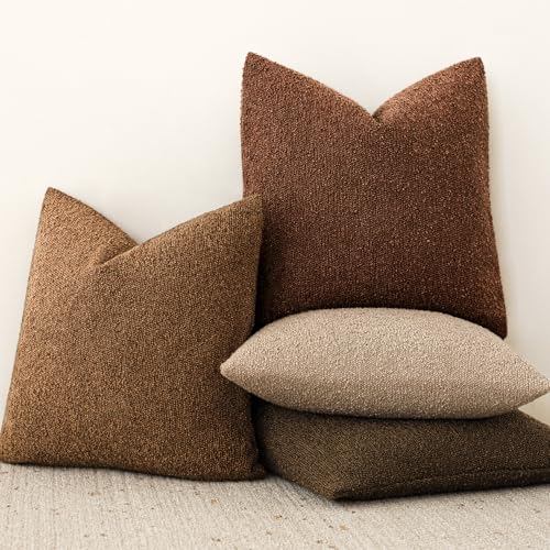 Foindtower Decorative Textured Boucle Throw Pillow Covers Accent Solid Pillow Cases Neutral Soft Cozy Couch Cushion Case for Chair Sofa Bedroom Living Room Home Decor 24x24 Inch,1PC,Hazel Brown - Image 6