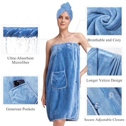 Image of PJGGZ Towel Wrap for Women, Three Adjust Clasps Closure Bath Wraps After Shower Spa Sauna Bathrobe(Available in Plus Size)
