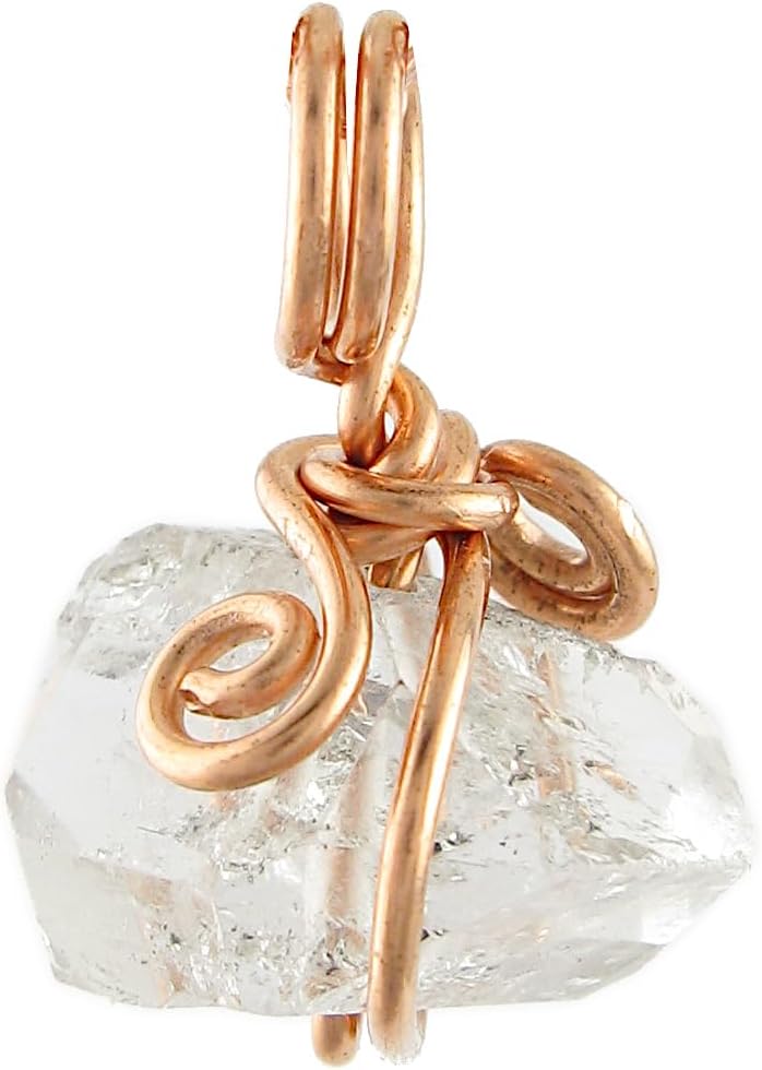 Woot & Hammy Little Herkimer Diamond (Double-Terminated Quartz Crystal) Charm, Copper Wire-Wrapped, Handmade
