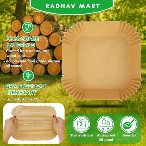 Image of 100 PCS Air Fryer Paper Sheets 8 inch | Disposable Oil-Proof Parchment Liners Non-Stick Square Paper for Air Fryer, Baking, Frying, Cooking, Roasting & Microwave Use (Square)