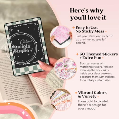Image of KACIOLA STUDIO 24PCS Cool Color Skin Set for E-Reader, and 4PCS Type C Charms /50PCS Scrapbook Stickers for Clear Case, 6.9 inchx4.8 inch Skin Front and Back Decal for Paper White 11th (Cool)