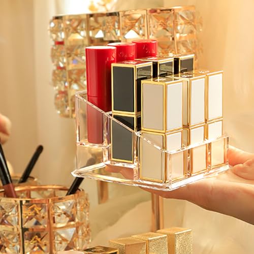 Image of Lipstick Lip Gloss Organizer Small Clear Lipstick Holder 9 Slots Acrylic Case Essential Oil Rollerball Perfume Holder Display Cases for Brushes, Bottles