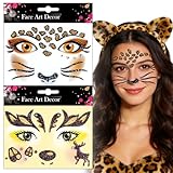 Autocollants visage art animaux, léopard, autocollants visage, chevreuil, tatouages pour le visage, paillettes, léopard, renne, accessoires de carnaval, maquillage d'animaux