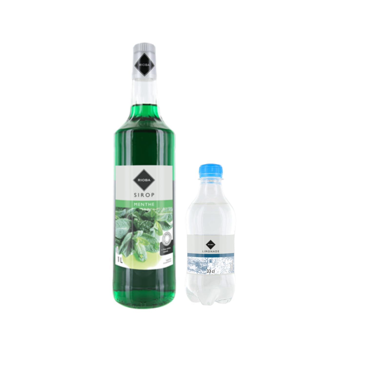 Lot Sirop Rioba & limonade: Sirop Rioba Menthe verte 1L - Limonade Rioba (12x33cl)
