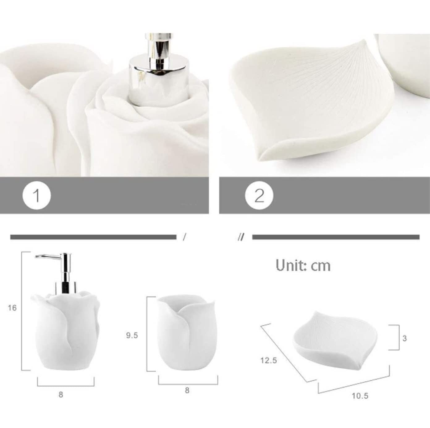 Zestaw Łazienkowy Zestaw Akcesoriów Łazienkowych 4 Szt. Kąpielowych Mydelniczka Dozownik Balsamu Łazienkowy Nowoczesny Design Wystrój Pojemniki(Rose)