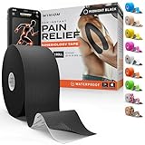 Kinesiology Tape-Incredible Support for Athletic Sports and Recovery + Free Taping Guide-Uncut 2 inch 50 feet Roll (Midnight Black + Free Taping Guide, Pack of 1)