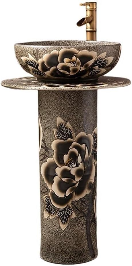 Pedestal Sinks Outdoor Wash Basin Villa Courtyard Pool Balcony Floor-Standing Column Ceramic Bathroom Sink (A)