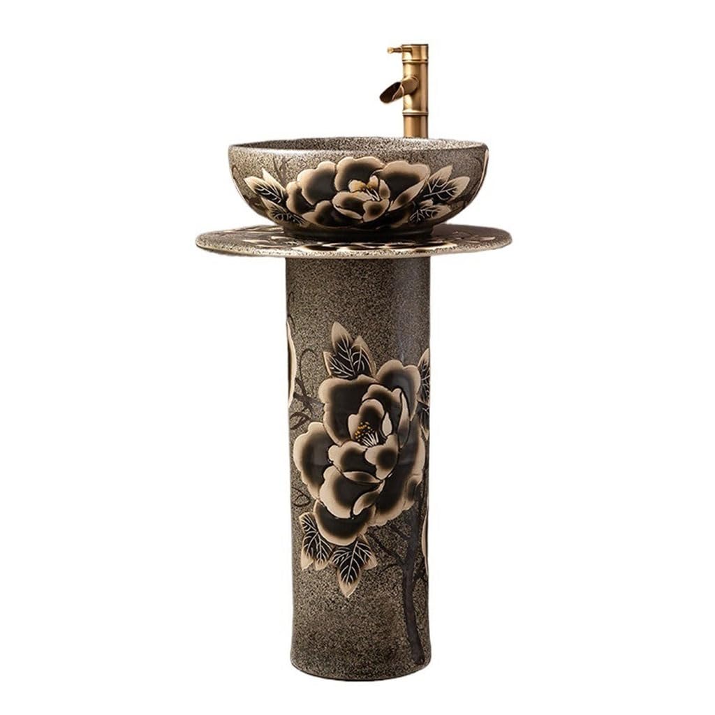 AYCDL Pedestal Sink Outdoor Wash Basin Villa Courtyard Pool Balcony Floor-Standing Column Basin Outdoor Ceramic Column Wash Basin Bathroom Pedestal Sink