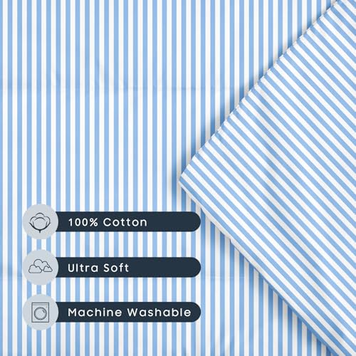 Image of Wake In Cloud - Cot Nap Mat with Pillow and Blanket, 100% Cotton Fabric, for Toddler Kids Boys Girls Ages 3 Plus in Daycare Kindergarten Preschool, Ticking Stripes