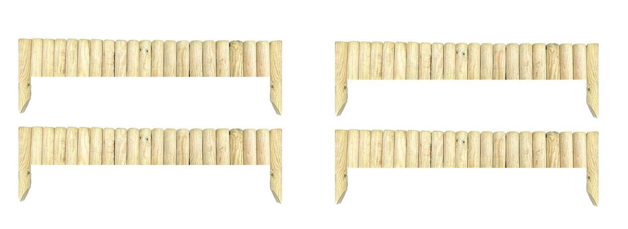Abaseen Pack of 4 Large Wood Wooden Picket Border Outdoor Decorative Garden Fence Fencing Panels for Grass Lawn Plants Flowers Bed Patio Edging Borders Path Fixing Spike Home