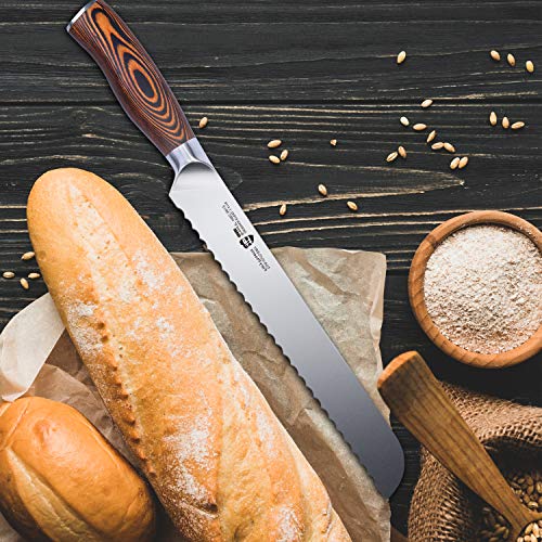 Tuo Bread Knife- Razor Sharp Serrated Slicing Knife - High Carbon German Stainless Steel Kitchen Cutlery - Pakkawood Handle - Luxurious Gift Box Included - 9 Inch - Fiery Phoenix Series #TOP4