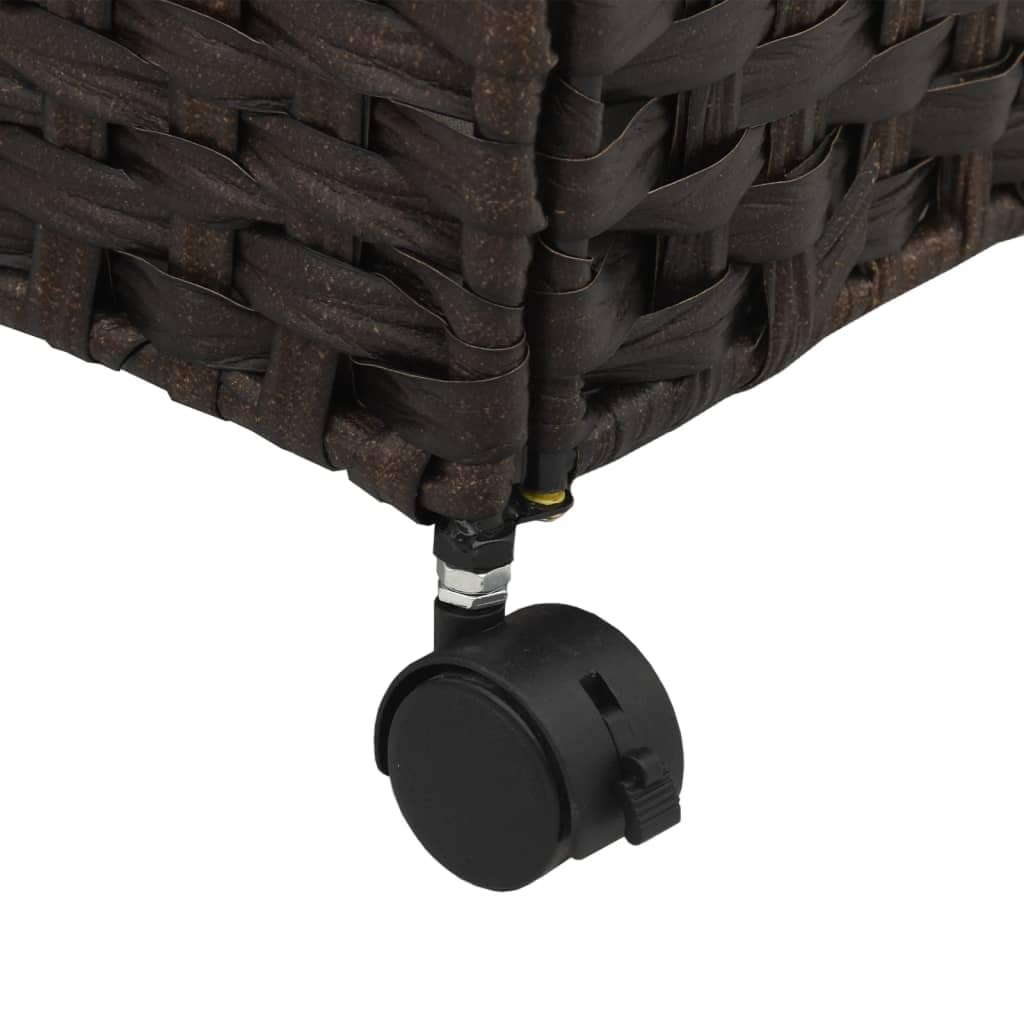 Wäschekorb mit Rollen und Deckel aus handgeflochtenem Rattan in Dunkelbraun 60x35x60,5 cm mit 3 Fächern, Tragegriffen, Innenbeutel und klappbarem Design für Waschküche und Badezimmer