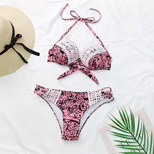 High Waisted Swimsuits For Women Lace Set Soft Bikini Women's Color Split Solid Fashion Swimsuit Two-Piece Swimwears Pink #TOP3