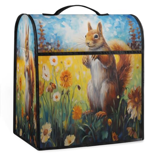 Coffee Maker Cover Cute Squirrel Flower Kitchen Appliance Covers Small Appliance Covers Blender Cover Juicer Cover Dust Covers for Kitchen Appliances with Top Handle and Pockets,Washable,C784