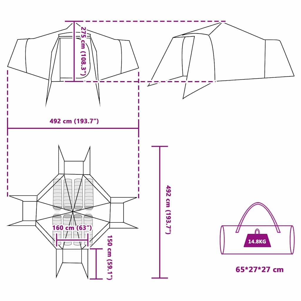 Tipi Zelt mit Dach und Speicher Grün aus TAFT x x, Winddicht und wasserdicht mit Türen, E-Port, leichtem Gestänge, ideal für Familien Camping und Outdoor Festival