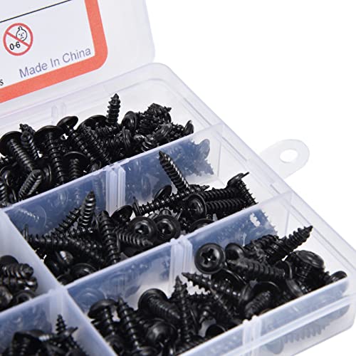 FLEXMAN 380 Teiliges Selbstbohrendes Schraubenset, Schwarzer Kohlenstoffstahl Bohrschrauben Selbstschneidend, Schrauben Sortiment für Stahlblech, Aluminium, Kunststoff Geeignet