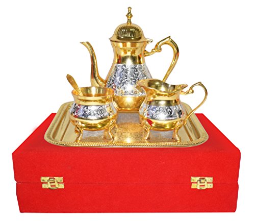 Diwali Gift/Chritmas Gift / Chritmas Sale Set Premium Antique Mughal Style Brass Gold And Silver Tea Coffee Set..modern And Traditional Home Decor Themes| #TOP1