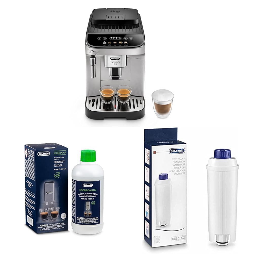 De'Longhi Magnifica Evo ECAM 292.33.SB Kaffeevollautomat mit Milchaufschäumdüse + Original EcoDecalk DLSC 500 Entkalker Wasserfilter DLSC002